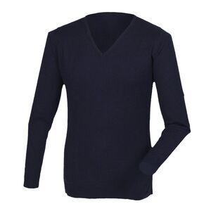 Henbury Mens Cashmere Touch Acrylic V-Neck Jumper / Knitwear Top / Navy